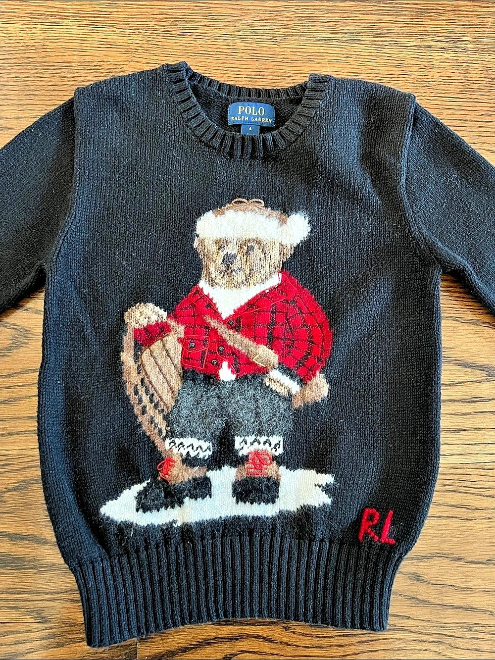 Polo Ralph Lauren Kids Polo Bear Cotton Crewneck Sweater Kids Sweater Black